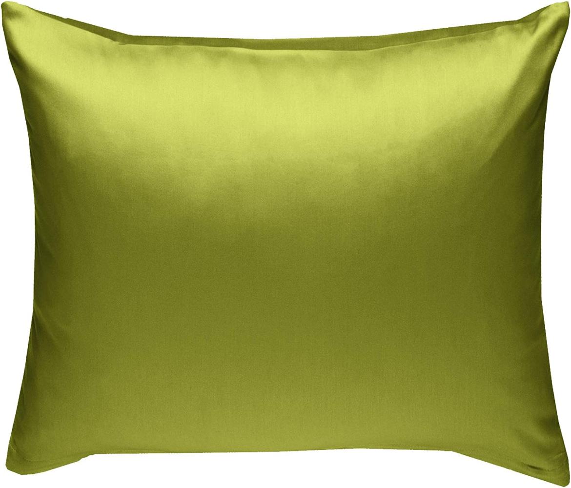 Bettwaesche-mit-Stil Mako-Satin / Baumwollsatin Bettwäsche uni / einfarbig grün Kissenbezug 40x40 cm Bild 1