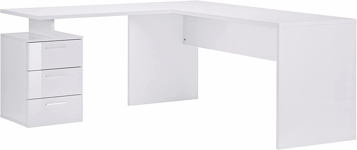 Schreibtisch >Novara< in Weiß-Hochglanz - 160x75x180cm (BxHxT) Bild 1