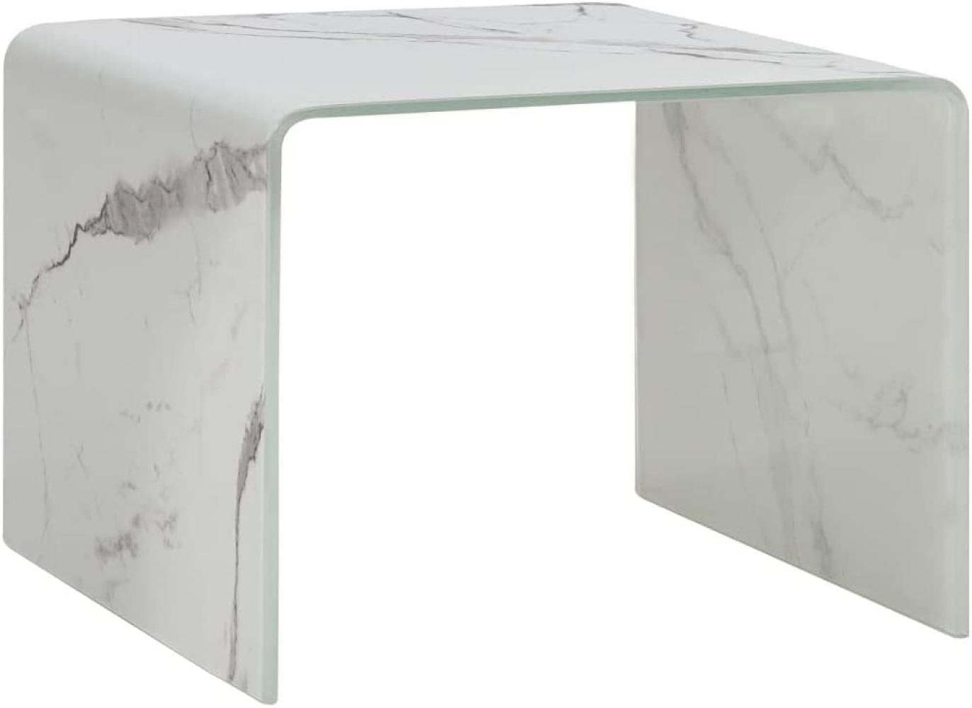 vidaXl Couchtisch, Hartglas Weiß Marmor-Optik, 50 x 50 x 45 cm Bild 1