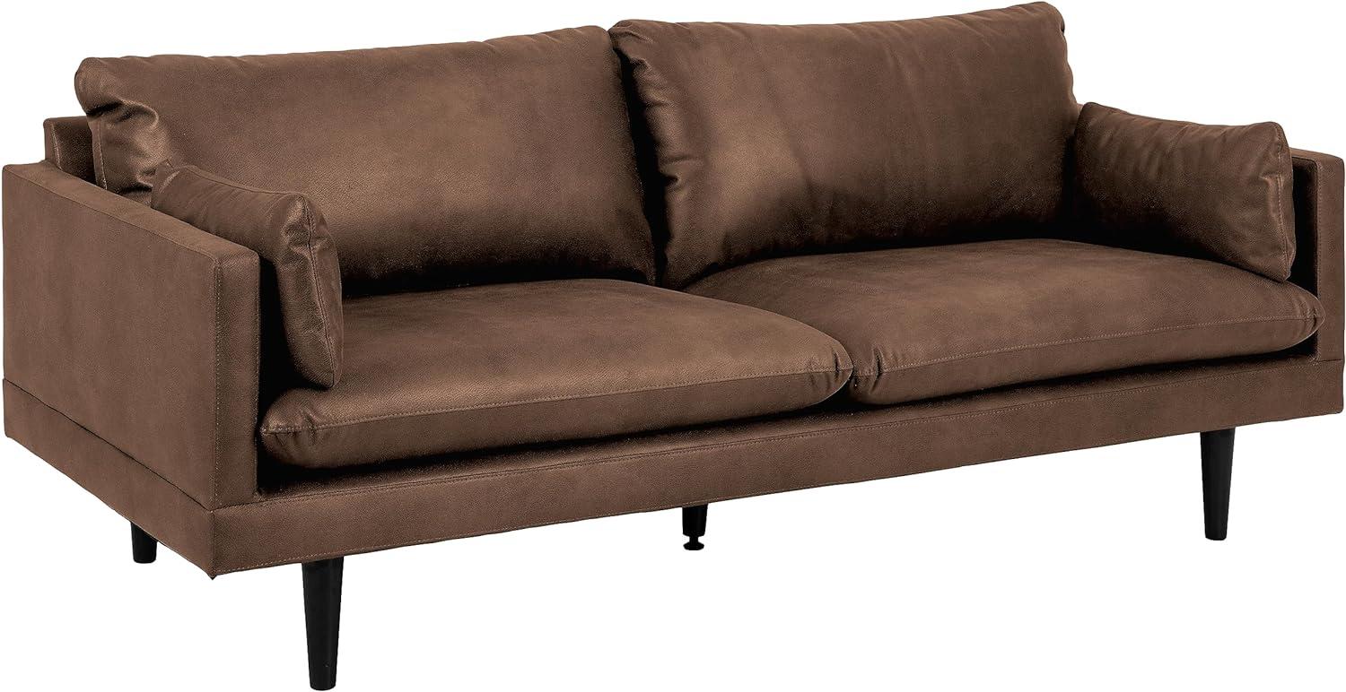 AC Design Furniture Sune 3-Sitzer in Braun, Polstersofa in Lederoptik mit 2 Kissen und Schwarzen Metallbeinen, B: 200 x H: 83 x T: 82 cm Bild 1