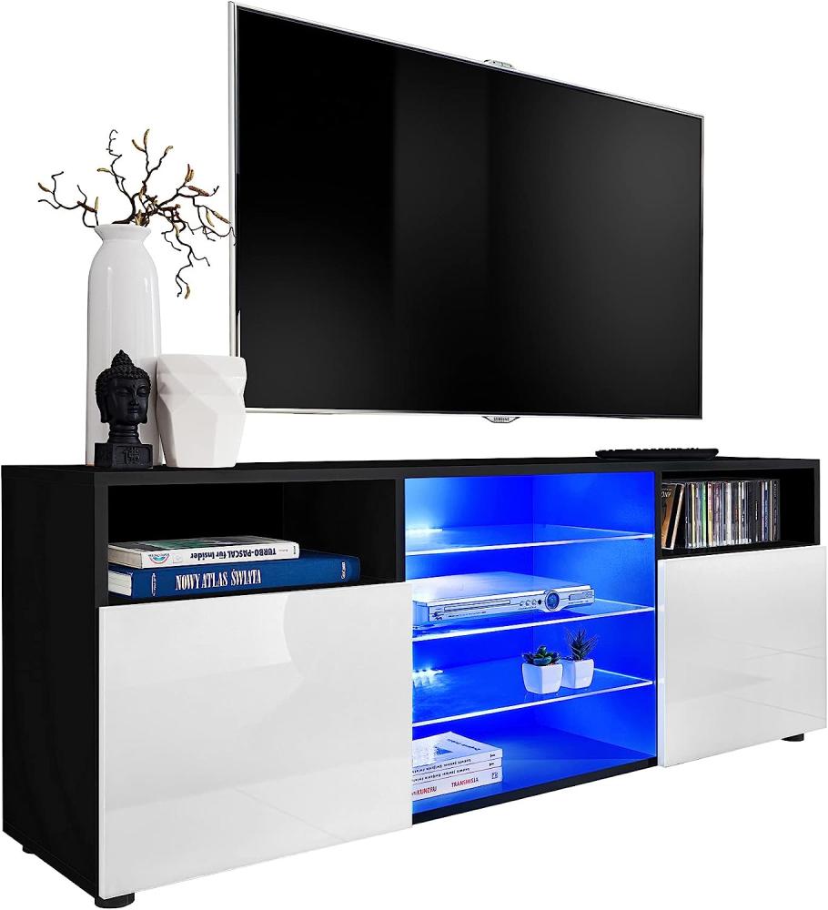 Generic ExtremeFurniture T38 TV Lowboard, Karkasse in Schwarz Matt/Front in Weiß Hochglanz mit LED in Blau Bild 1
