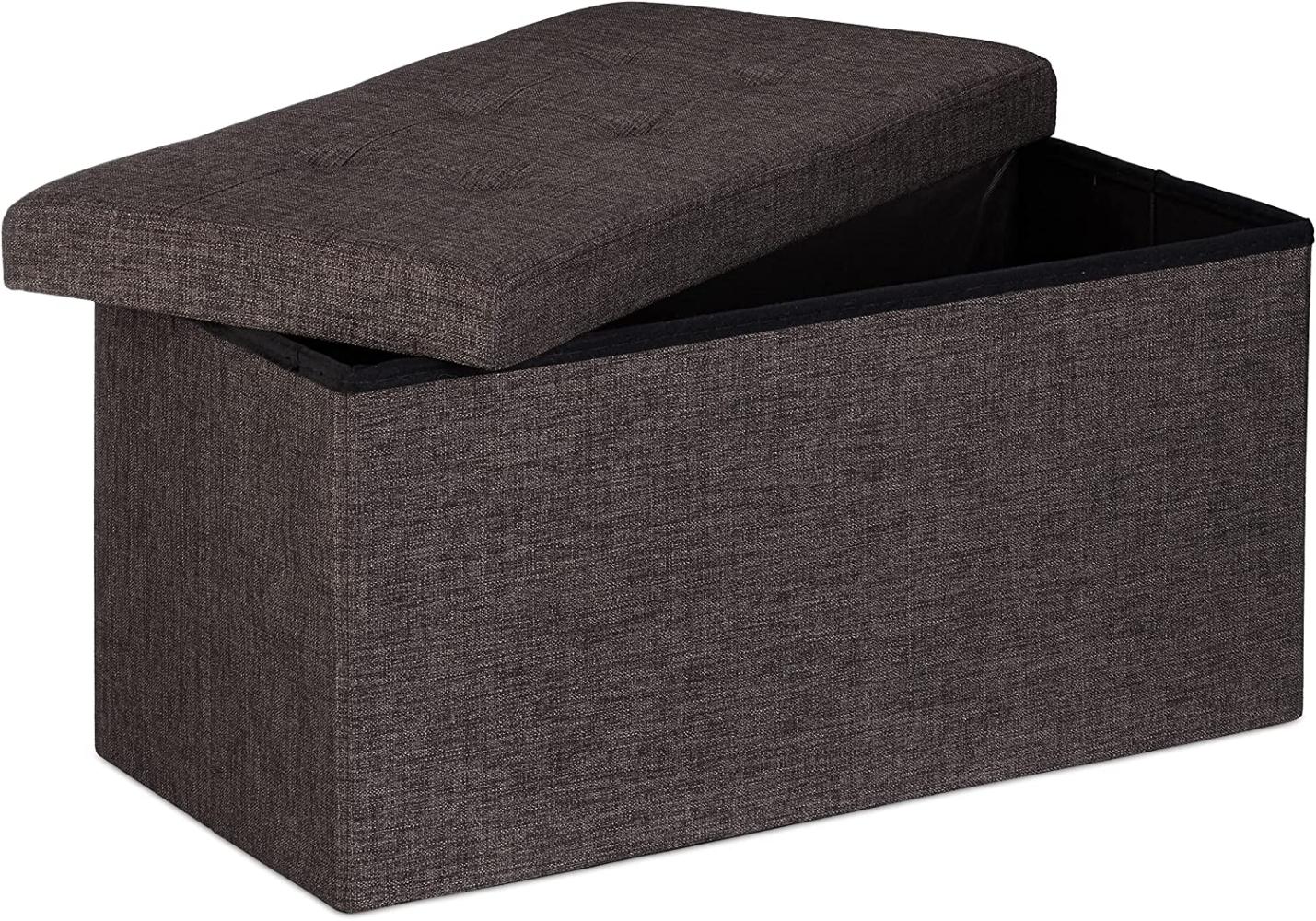 Relaxdays Faltbare Sitzbank XL, mit Stauraum, Sitzcube mit Fußablage, Sitzwürfel als Aufbewahrungsbox, 38x76x38cm, braun Bild 1