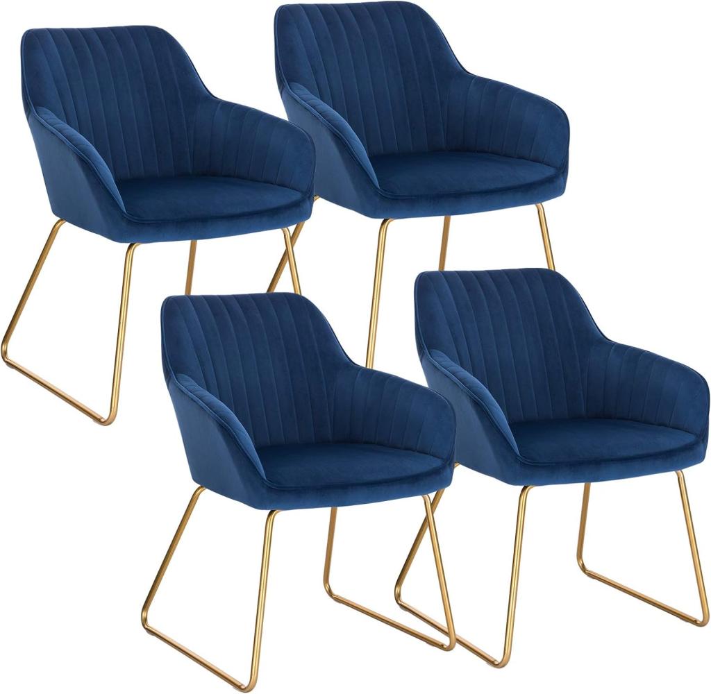 WOLTU Esszimmerstühle BH246bl-4 4er Set Küchenstühle Wohnzimmerstuhl Polsterstuhl Design Stuhl mit Armlehne Gestell aus Metall Gold Beine Samt Blau Bild 1