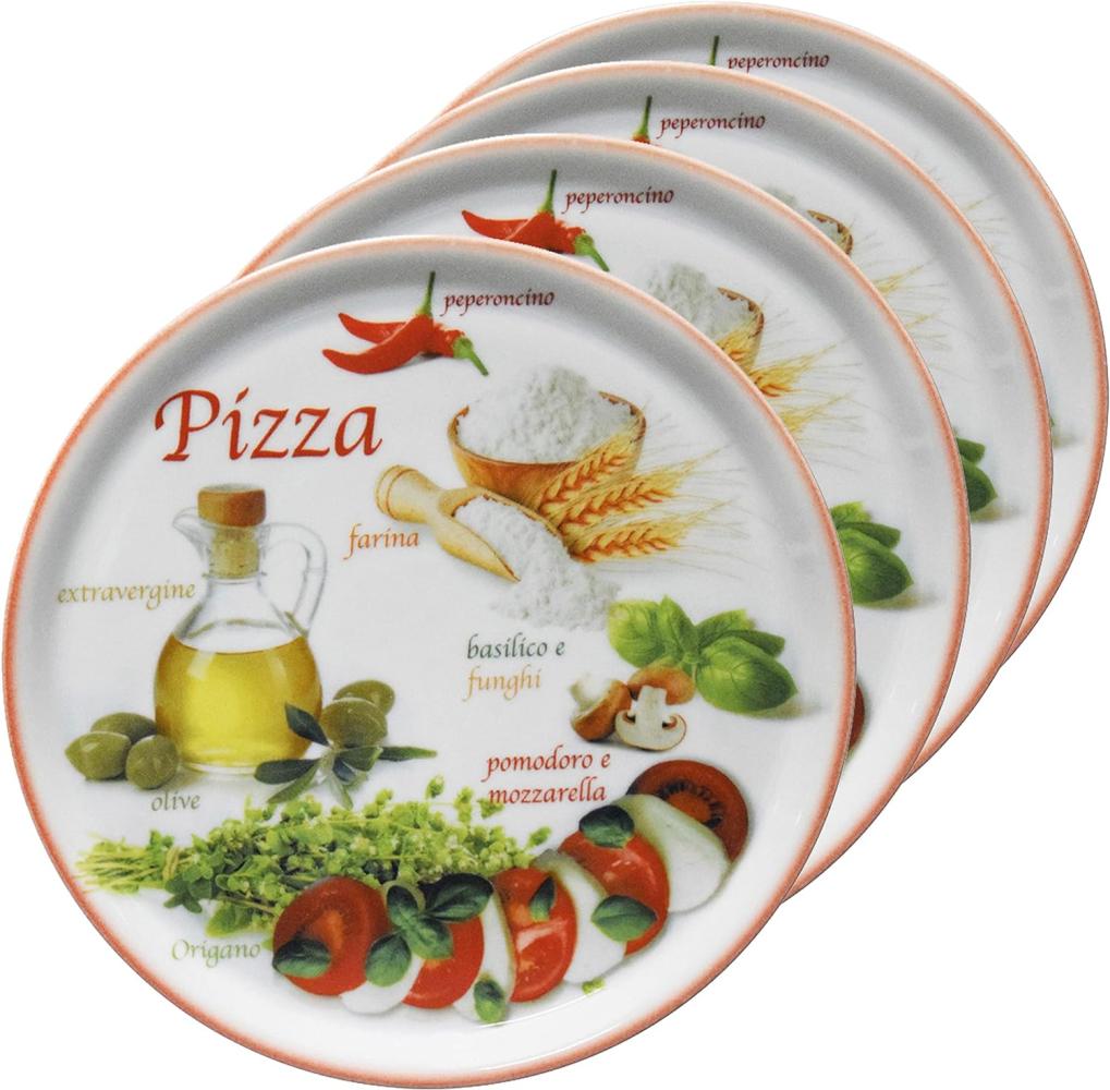 4er Set Pizzateller Napoli Red Ø 33,8 cm Servier-Platte XL-Teller Porzellan Bild 1