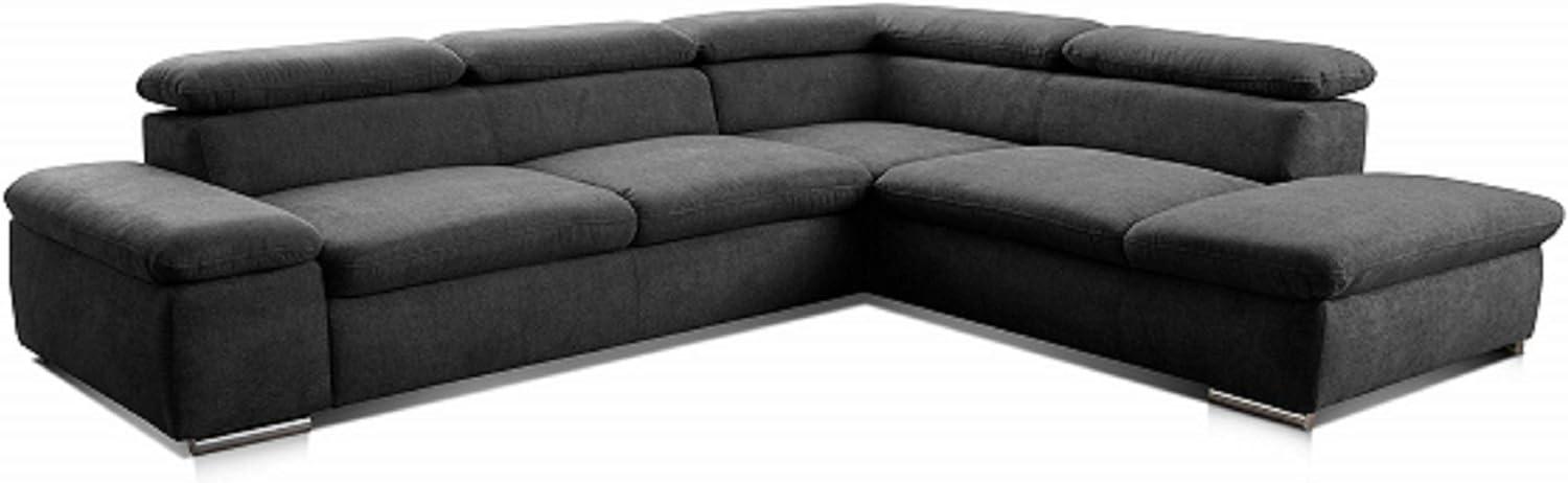 Cavadore Ecksofa Alkatraz / L-Form Sofa groß mit Ottomanen rechts und verstellbaren Kopfteilen / Modernes Design und hochwertiger Webstoff-Bezug / Maße: 272 x 73 x 226 / Farbe: Schwarz (Paris schwarz) Bild 1