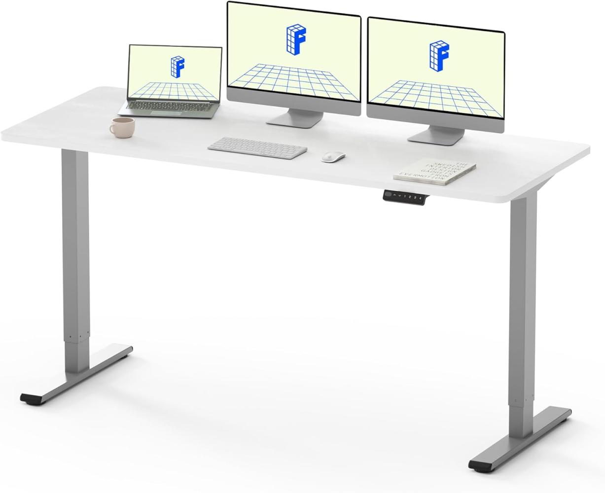 FLEXISPOT Basic Plus Elektrisch Höhenverstellbarer Schreibtisch (160 x 80 cm) mit Tischplatte 2-Fach-Teleskop, Sitz- & Stehpult mit Memory-Steuerung (weiß+grau Gestell) Bild 1