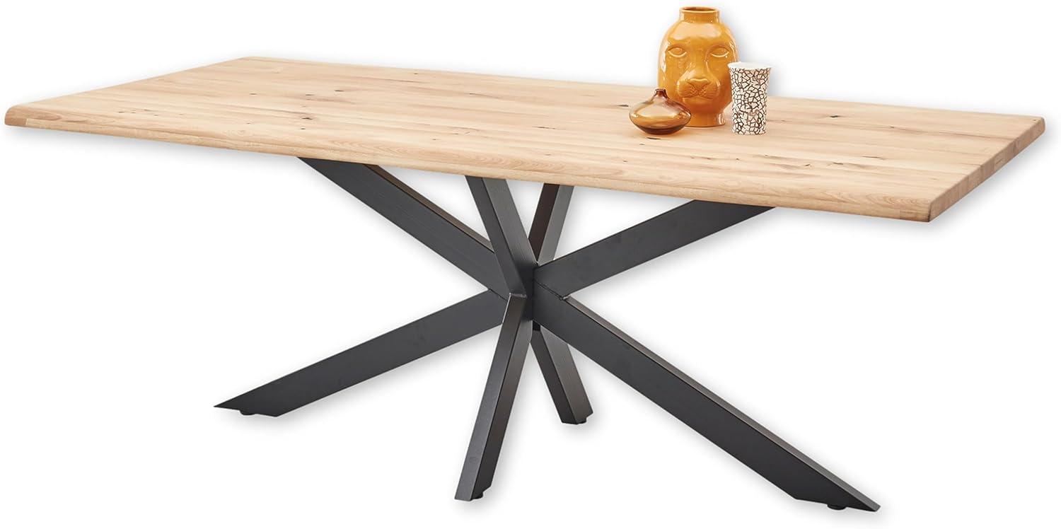 TOM Esstisch Baumkante Massivholz Eiche - Hochwertiger Baumkantentisch mit außergewöhnlichem Metallgestell für Ihr Esszimmer - 200 x 76 x 100 cm (B/H/T) Bild 1