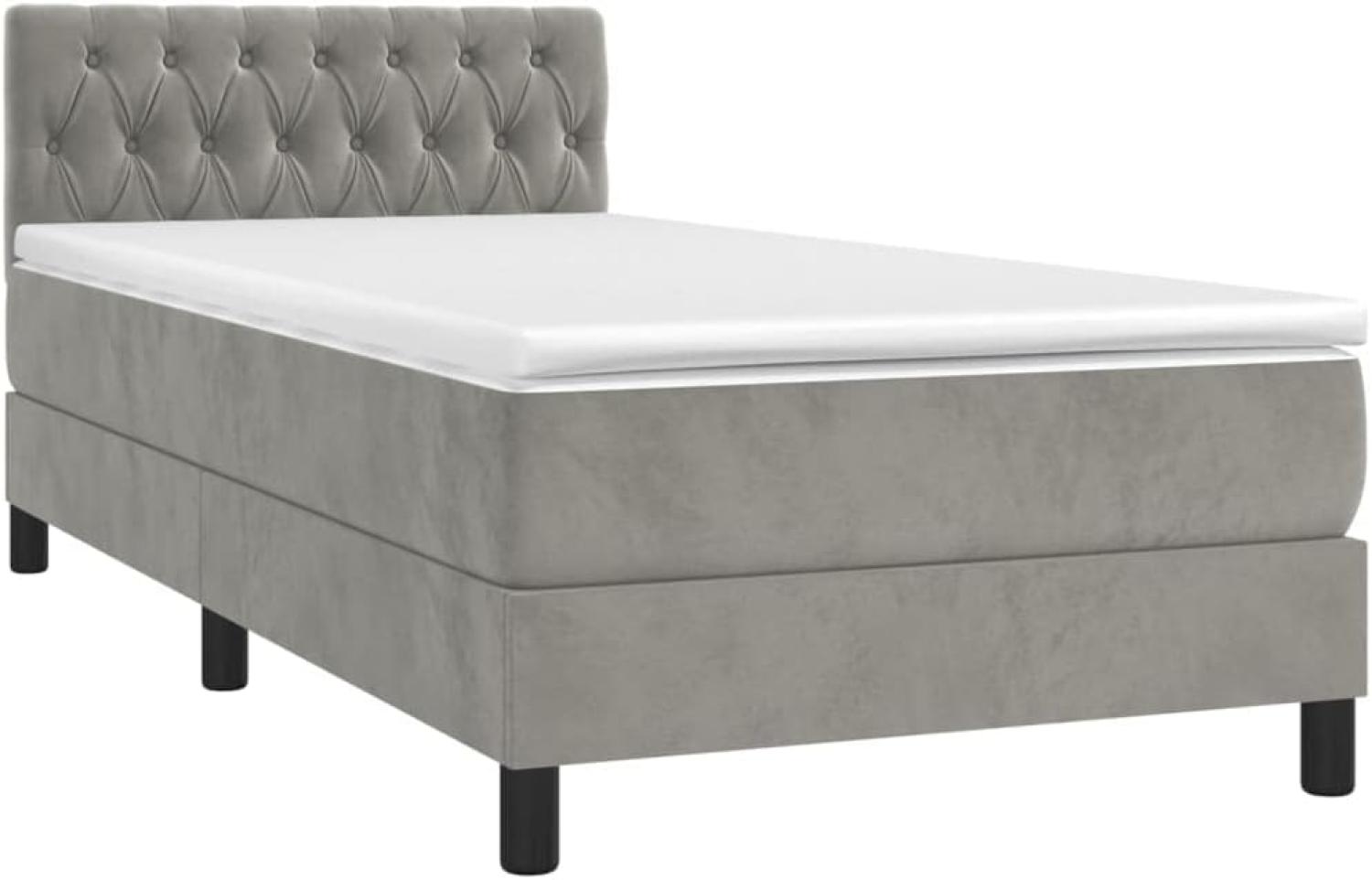 vidaXL Boxspringbett mit Matratze & LED Hellgrau 90x200 cm Samt, Härtegrad: H2 [3134561] Bild 1