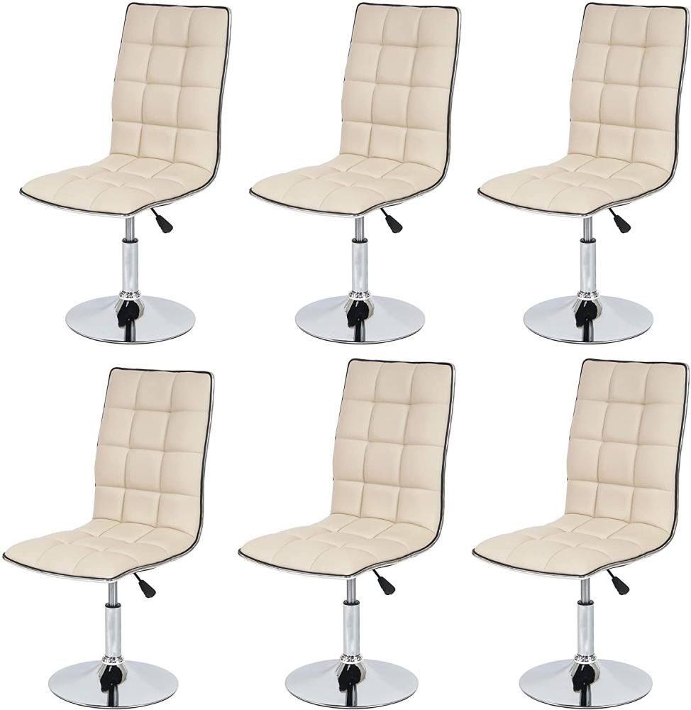 6er-Set Esszimmerstuhl HWC-C41, Stuhl Küchenstuhl, höhenverstellbar drehbar, Kunstleder ~ creme Bild 1