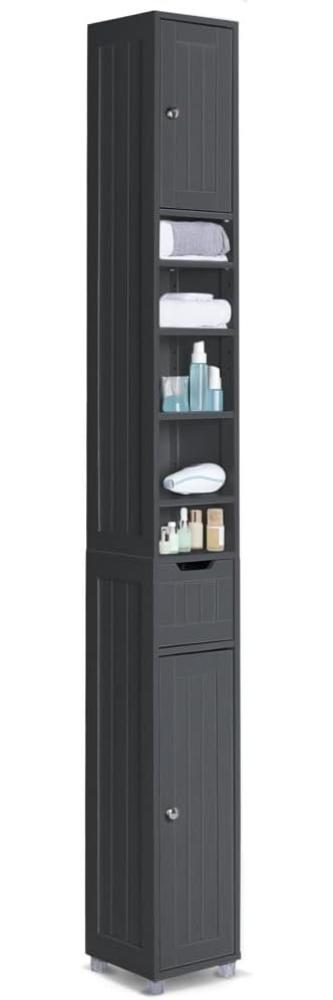 VOUNOT Badezimmerschrank Hoch mit 2 Türen und 1 Schublade, Badschrank Schmal, Badezimmer Hochschrank, 20x20x180cm, Schwarz Bild 1