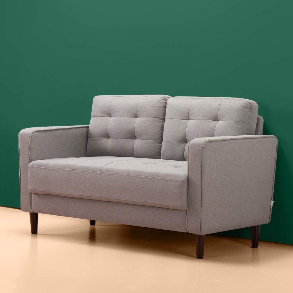 ZINUS Benton Loveseat Sofa | Mid-Century | Einfache Montage ohne Werkzeug | Kissen mit Gitter-Tufting | Schmal zulaufende Beine | Sofa in einer Box | Stone Grey Bild 1