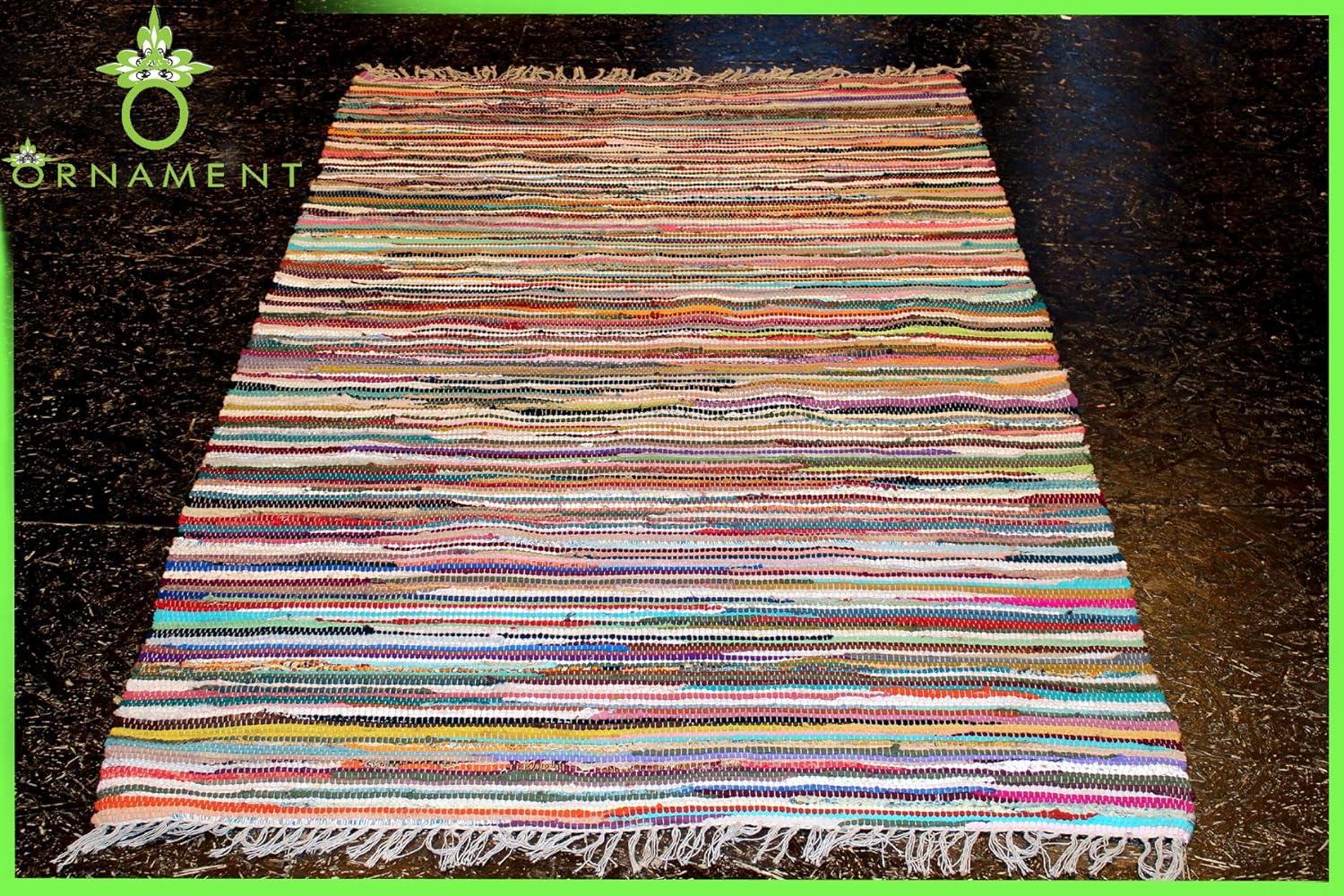 Bunter Teppich Handgewebt aus Indien Restbaumwolle Kelim in diverse Größen 200 x 130 cm Bild 1