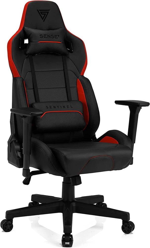 SENSE7 Gaming Sentinel Bürostuhl Zocker Gamer Ergonomischer Stuhl Armlehne Einteiliger Stahlrahmen Einstellbarer Neigungswinkel Schwarz-Rot, 40-48 x 72x59 Bild 1