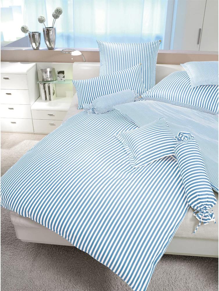 Janine Streifen-Bettwäsche modern classic hellblau | Kissenbezug einzeln 80x80 cm Bild 1