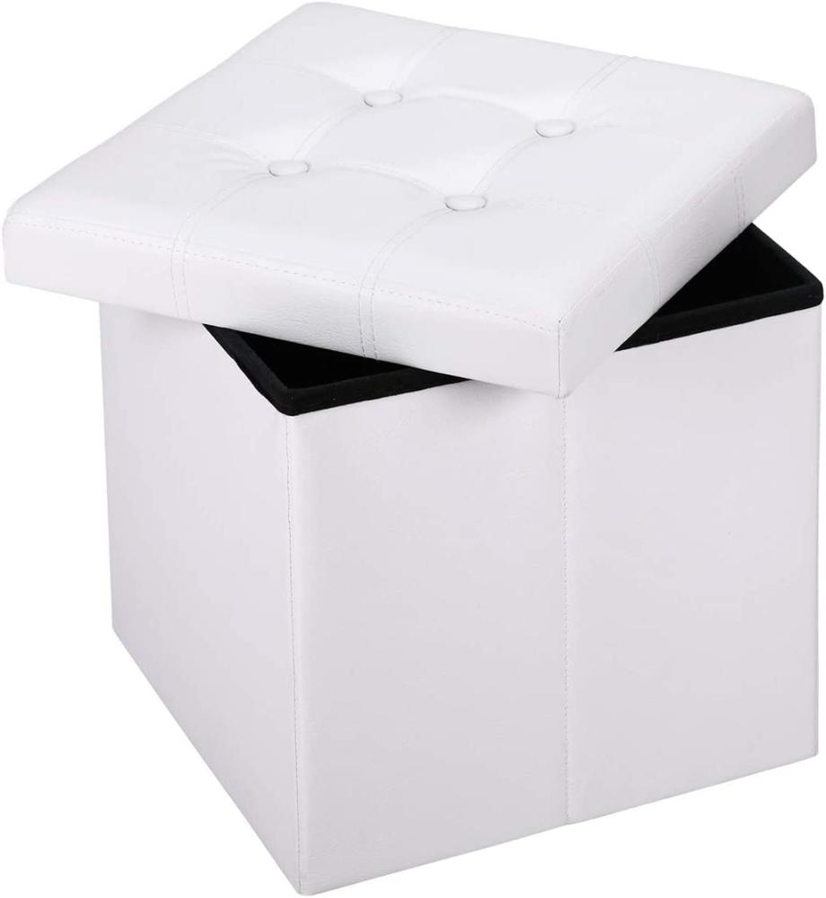 CASARIA® Faltbarer Sitzhocker mit Stauraum Kunstleder Weiß Bild 1