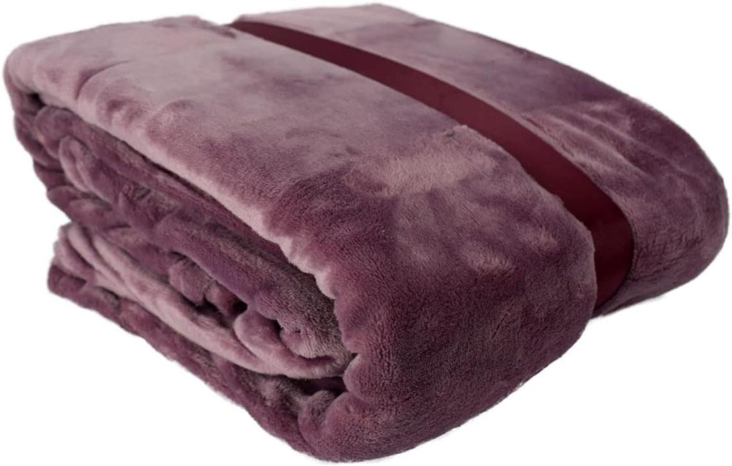 XXL Flanell Kuscheldecke 180 x 220 cm Wohndecke 260g/m² wärmespeichernd altrosa Bild 1