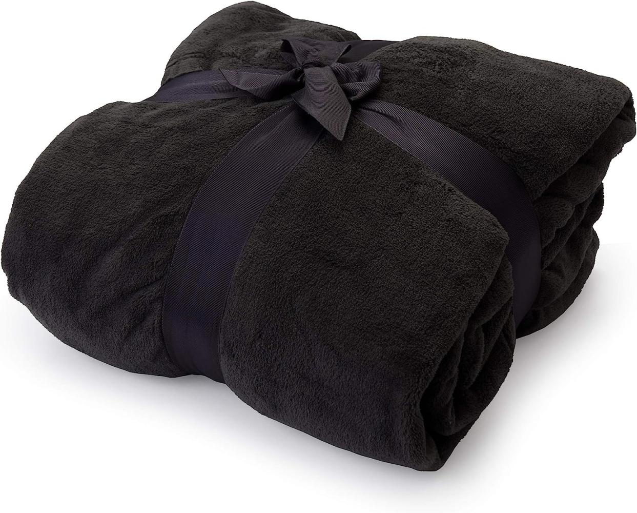 LUMALAND Kuscheldecke mit Ärmeln aus weichem Coral Fleece - Handytasche & Fußtasche - 150 x 180 cm - Schwarz Bild 1