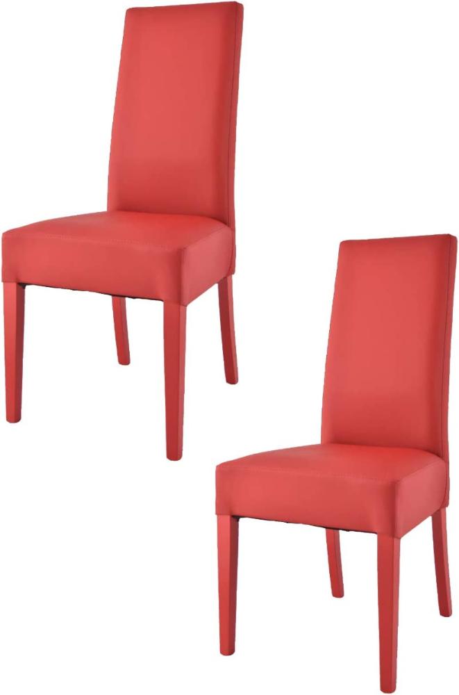 Tommychairs - 2er Set Moderne Stühle Luisa für Küche und Esszimmer, robuste Struktur aus lackiertem Buchenholz Farbe Rot, Gepolstert und mit Kunstleder in der Farbe Rot bezogen Bild 1