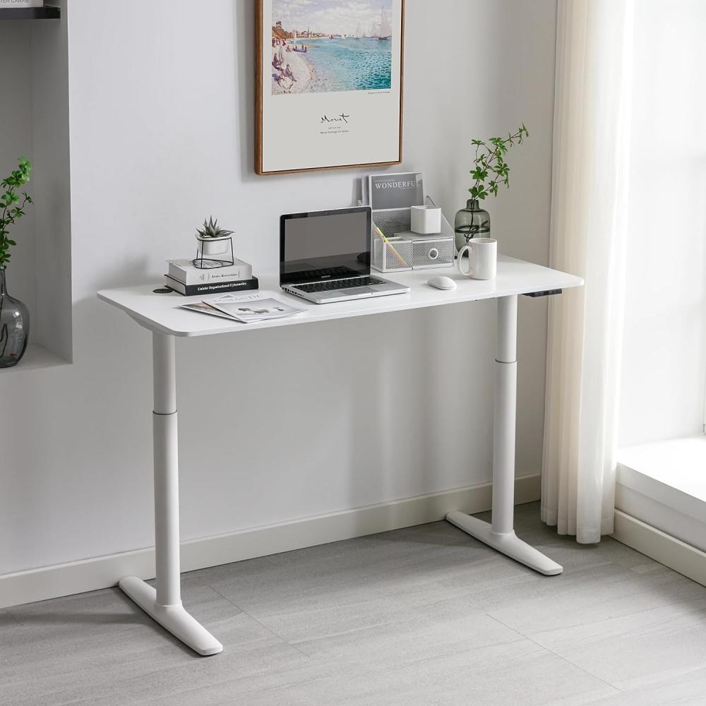 [pro. tec] Höhenverstellbarer Tisch 'Arogno', Spanplatte + Metall Weiß,140x60 cm Bild 1