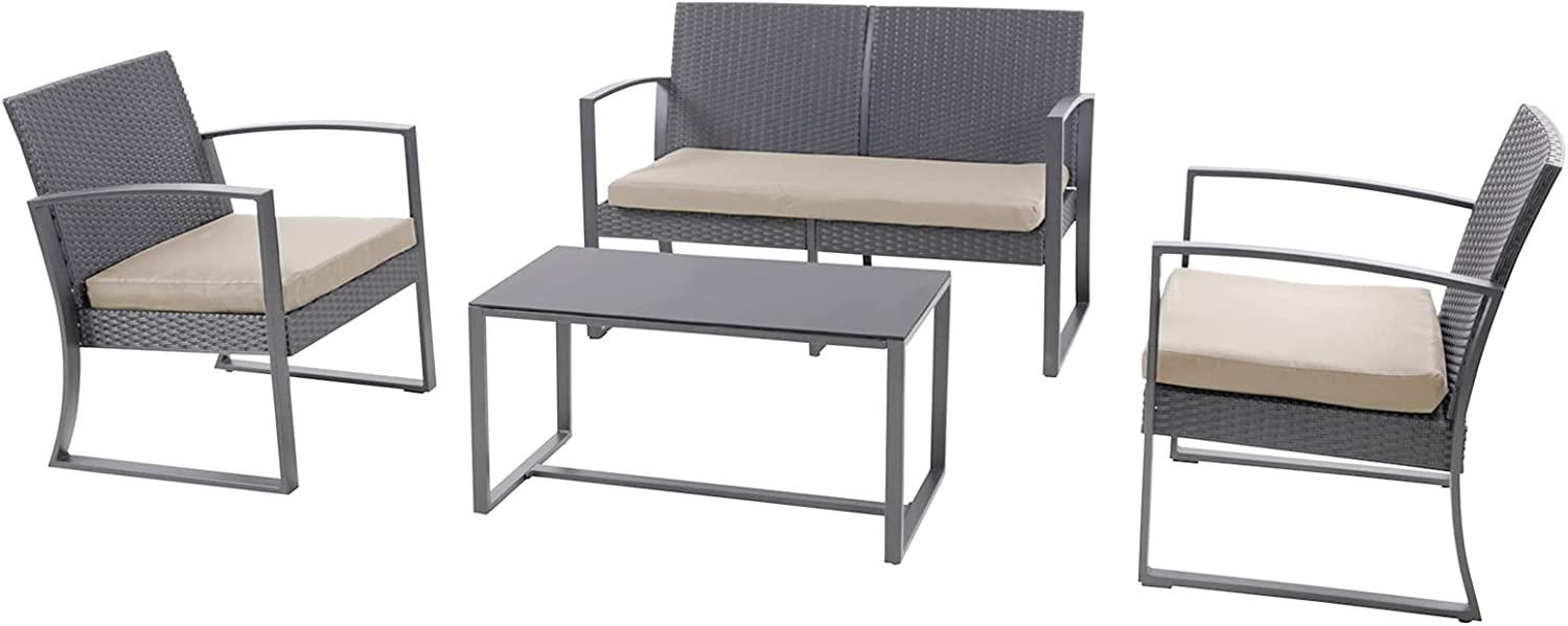 SVITA LOIS XL Polyrattan Sitzgruppe Gartenmöbelset Garnitur Tisch Sessel schwarz Bild 1