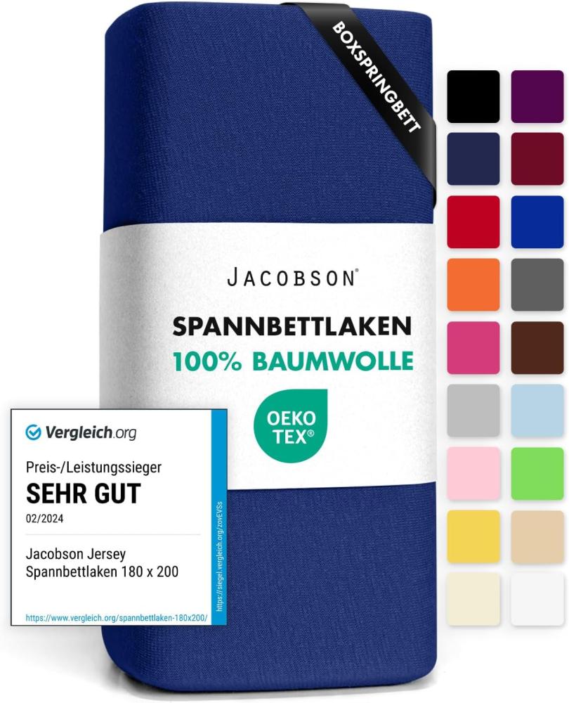 Jacobson Jersey Spannbettlaken Spannbetttuch Baumwolle Bettlaken (140x200-160x220 cm, Royal Blau) Bild 1