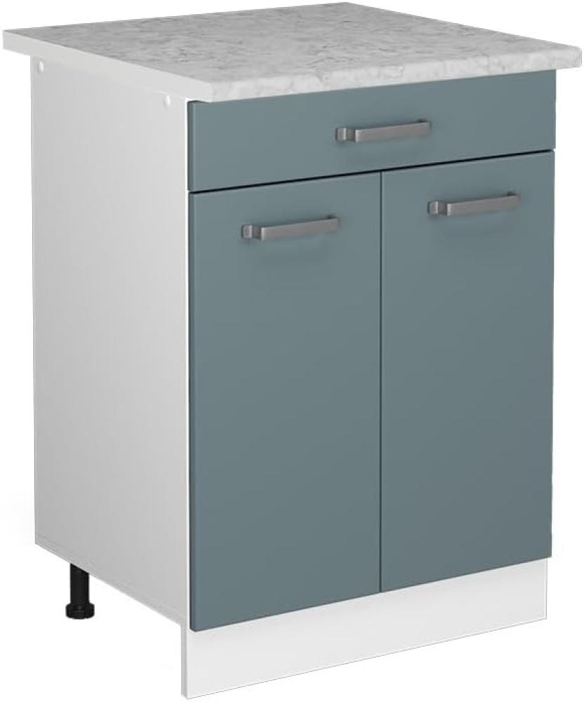 Vicco Küchenunterschrank R-Line, Blau-Grau/Weiß, 60 cm mit Schublade, und Arbeitsplatte Bild 1