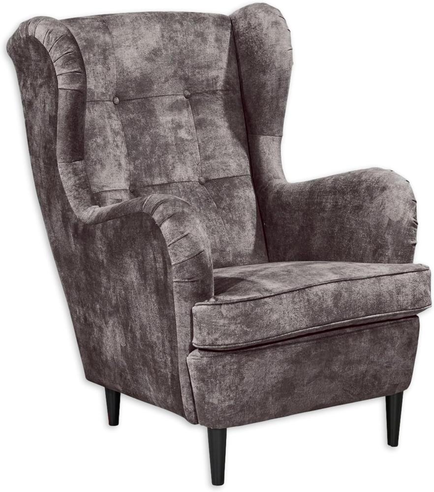 OSKAR Ohrensessel mit geknöpfter Polsterung, Stone - Vintage Wohnzimmer Sessel mit Massivholz Füßen - 78 x 102 x 98 cm (B/H/T) Bild 1