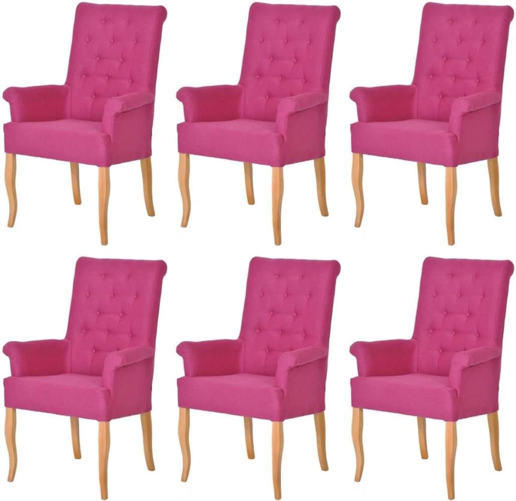 Casa Padrino Chesterfield Neo Barock Esszimmer Stuhl 6er Set Pink / Naturfarben - Küchenstühle mit Armlehnen - Esszimmer Möbel - Chesterfield Möbel - Neo Barock Möbel Bild 1