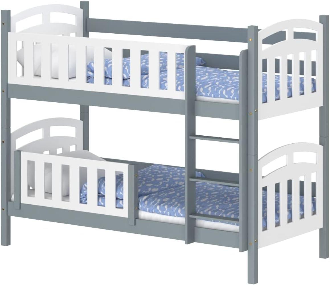 WNM Group Kinderbett mit Rausfallschutz Suzie - aus Massivholz - Hochbett für Mädchen und Jungen - Absturzsicherung Hochbett - Kinderhochbetten 160x80 cm - Grau Bild 1