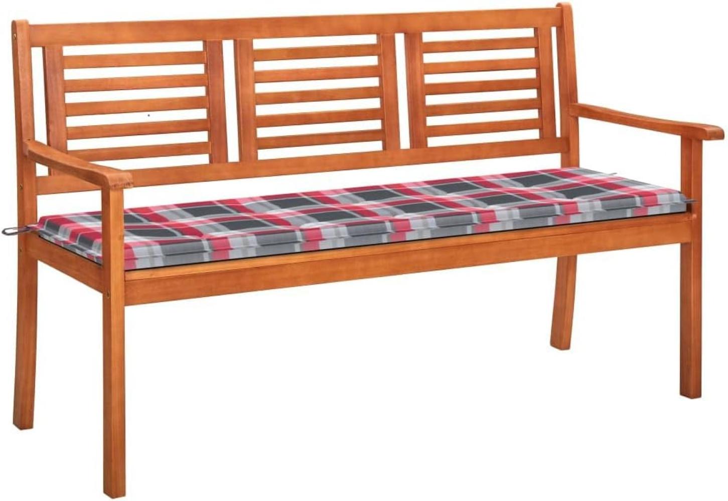 vidaXL 3-Sitzer-Gartenbank mit Auflage 150 cm Massivholz Eukalyptus grau rot Karo Bild 1