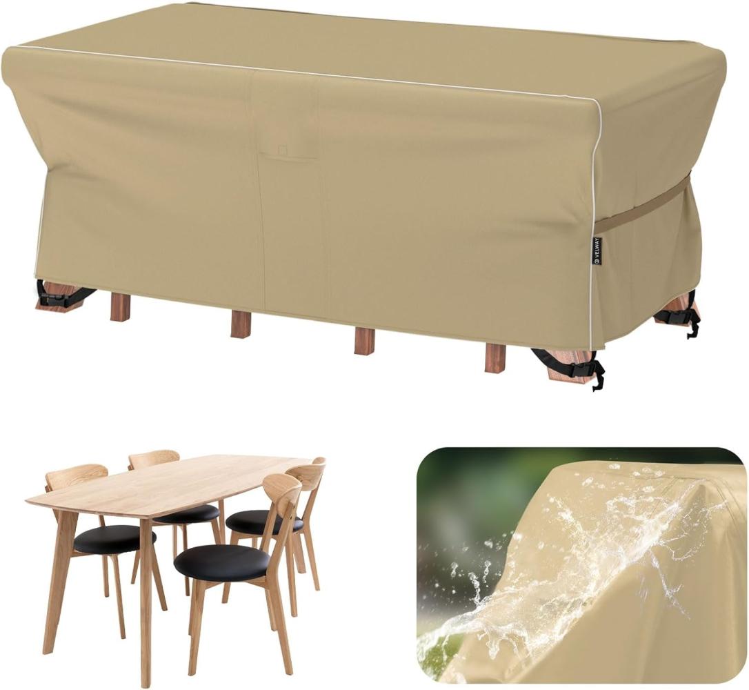 Velway Gartenmöbel Abdeckung Wasserdicht 170x95x74cm - Winddicht Schutzhülle mit Reflektierender Streifen 600D Oxford Möbelsets Abdeckung Staubfest Abdeckhauben für Gartentisch Sitzgruppe Khaki Bild 1