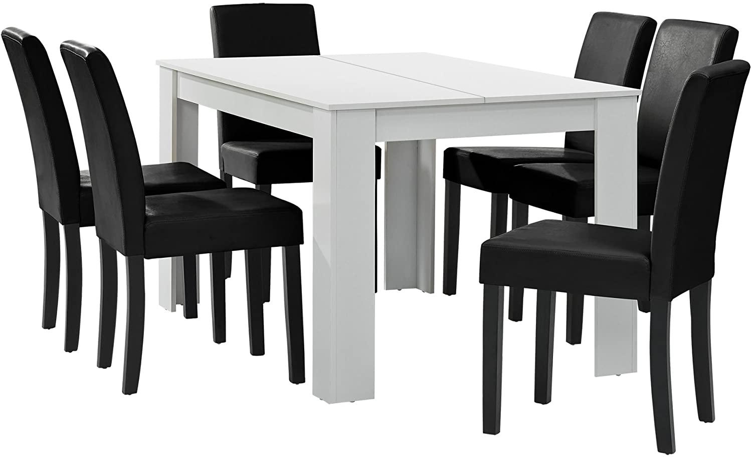 Esstisch weiß mit 6 Stühlen schwarz [140x90] Bild 1