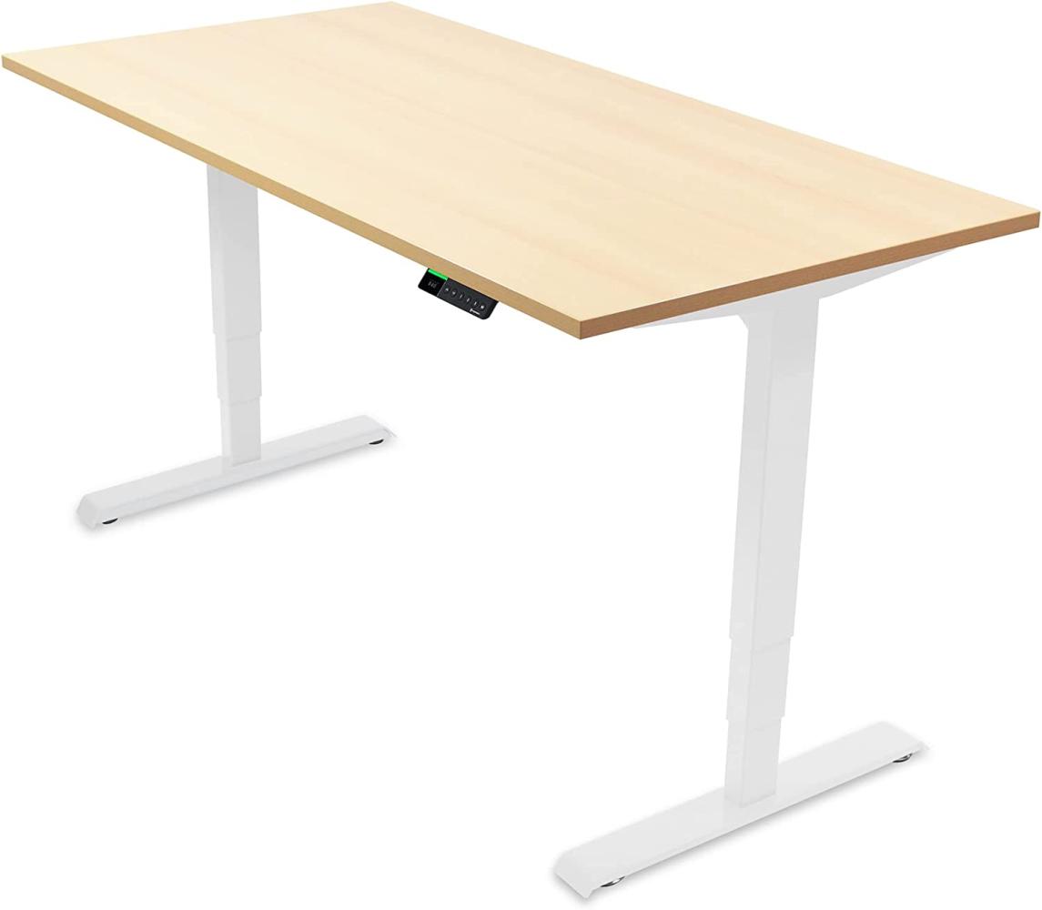 Desktopia Pro X - Elektrisch höhenverstellbarer Schreibtisch / Ergonomischer Tisch mit Memory-Funktion, 7 Jahre Garantie - (Ahorn, 160x80 cm, Gestell Weiß) Bild 1