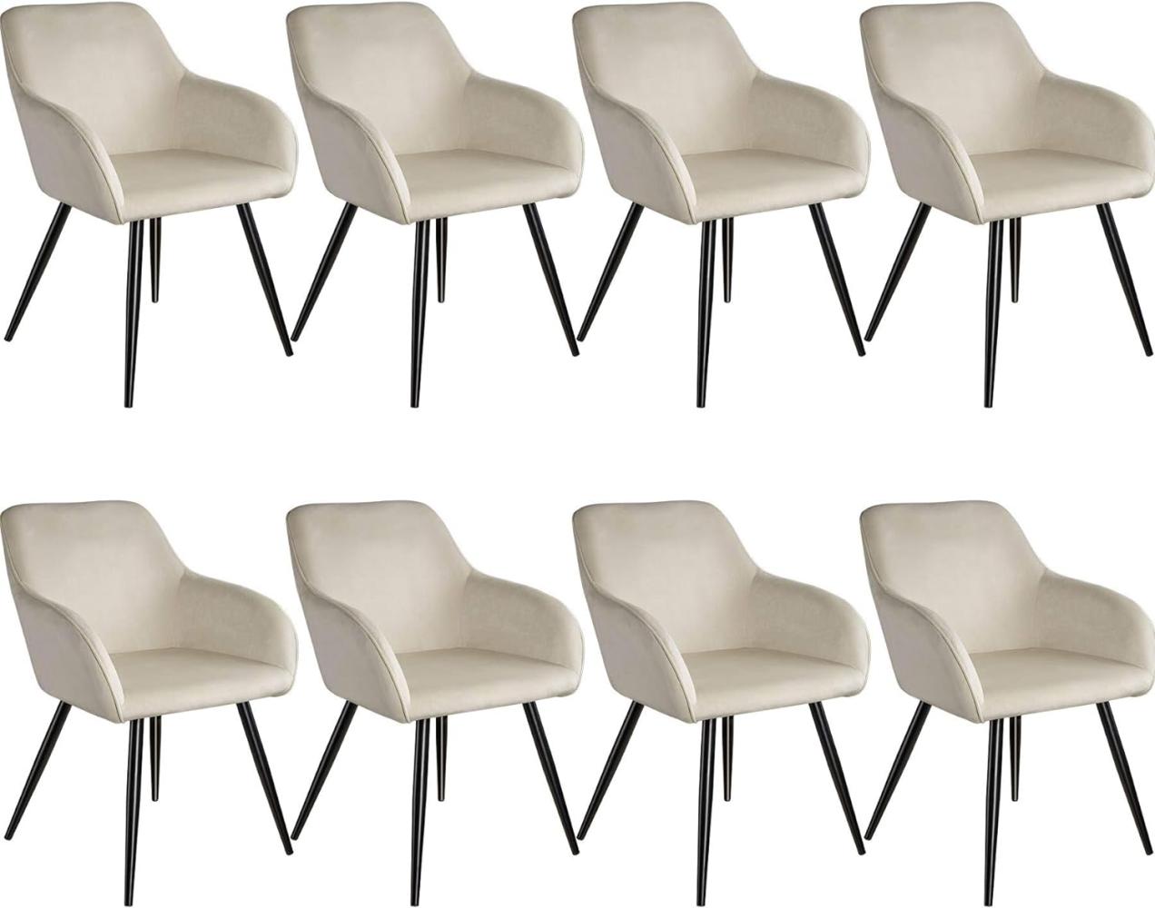 8er Set Stuhl Marilyn Samtoptik, schwarze Stuhlbeine - crème/schwarz Bild 1