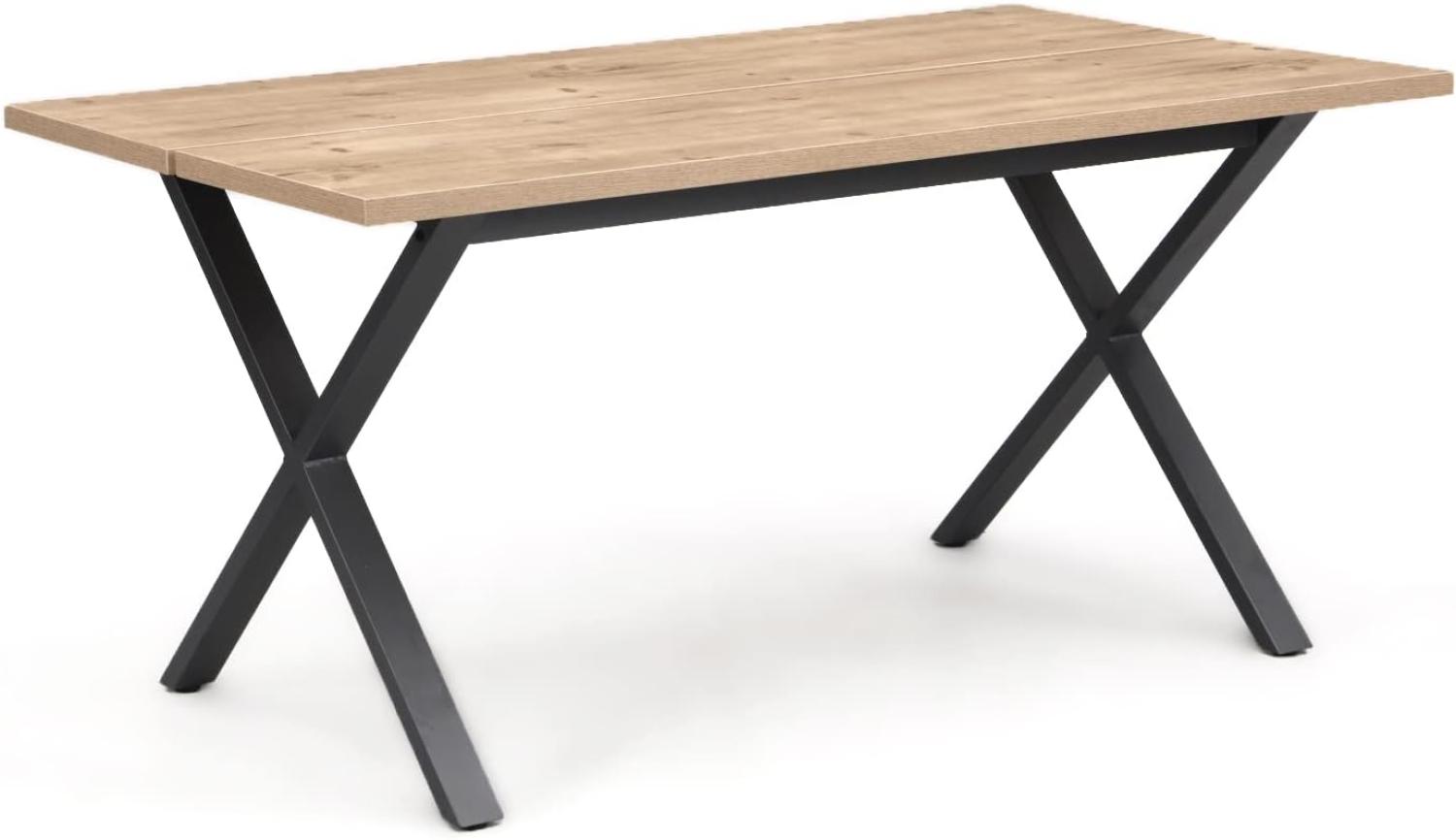 B&D home Esstisch KIKI | 160x90 cm für 4 Personen Esszimmertisch Küchentisch Holztisch mit Kreuzgestell schwarz | industrial | Sandeiche Bild 1