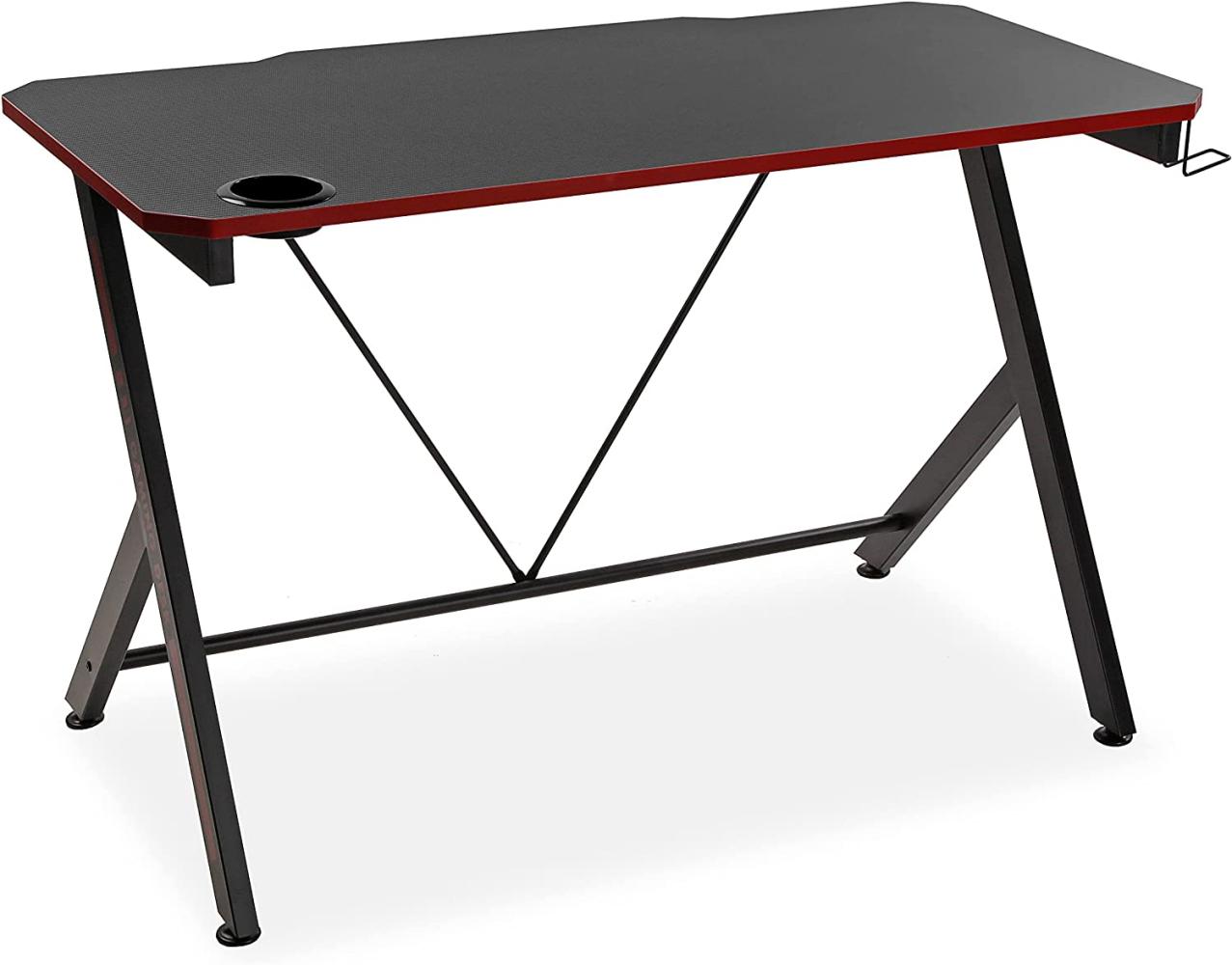 Versa Pablo Computer Spieltisch, Tisch für das Schlafzimmer oder Arbeitszimmer, Gaming tisch, Helm- und Getränkehalter, Maßnahmen (H x L x B) 76 x 60 x 120 cm, Holz und Metall, Farbe: Schwarz und rot Bild 1
