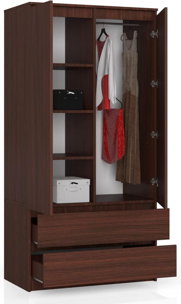 BDW Kleiderschrank 2 Türen, 4 Einlegeböden, Kleiderbügel, 2 Schubladen Kleiderschrank für das Schlafzimmer Wohnzimmer Diele 180x90x51cm (Venga) Bild 1