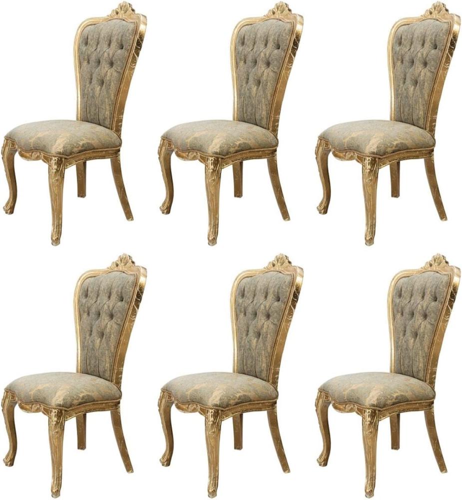 Casa Padrino Luxus Barock Esszimmer Stuhl 6er Set Grün / Antik Gold - Prunkvolle Barockstil Küchen Stühle - Luxus Barockstil Esszimmer Möbel - Barock Esszimmer Möbel - Barockstil Möbel Bild 1