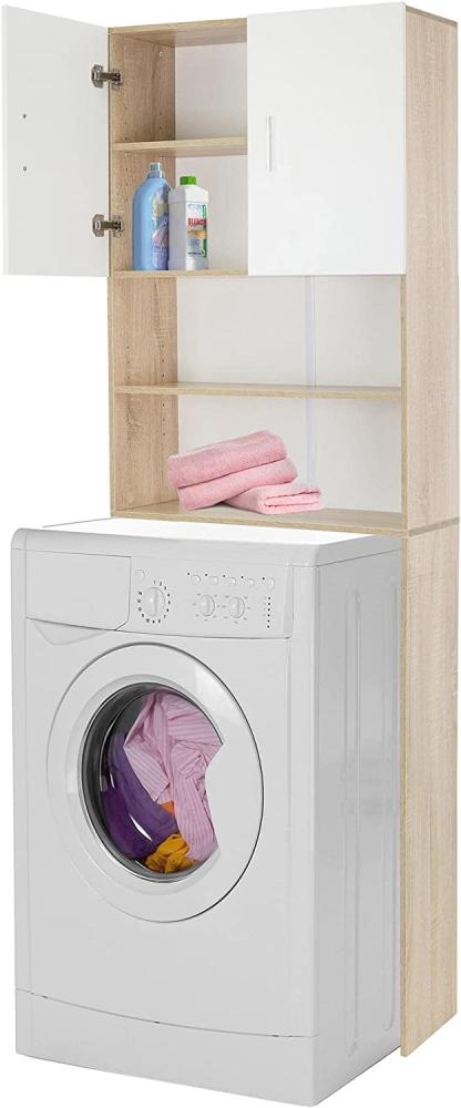 Waschmaschinenschrank mit 2 Türen und Fächern 190x62,5 cm aus Spanplatte Bild 1