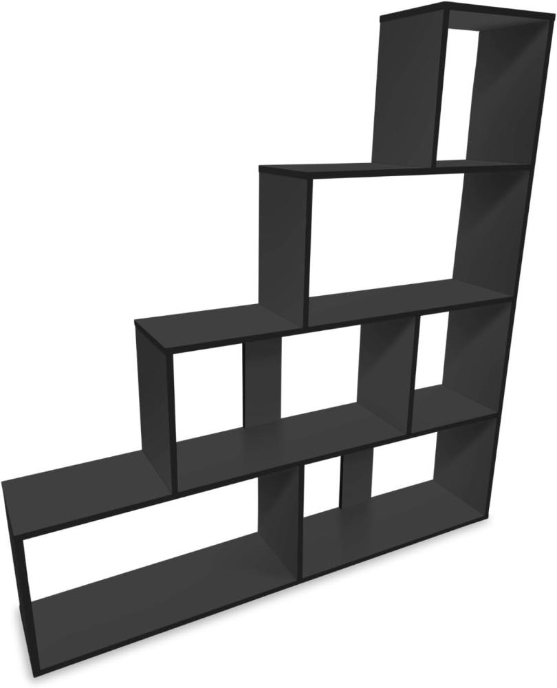 Coemo Treppenregal Scala aus Holz Schwarz Raumteiler Standregal 155x29x163 cm Bild 1