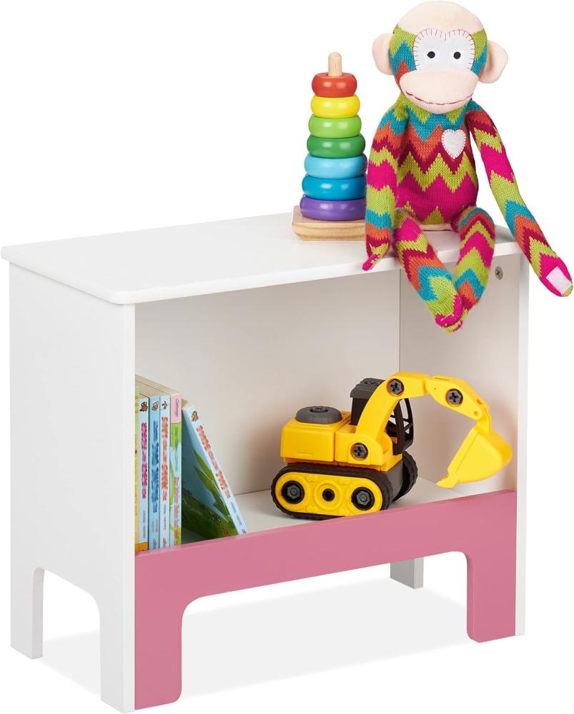 Relaxdays Kinderregal, 1 Fach, HxBxT: 40,5x48x24 cm, für Bücher & Spielsachen, Spielzeugregal Kinderzimmer, weiß/rosa Bild 1