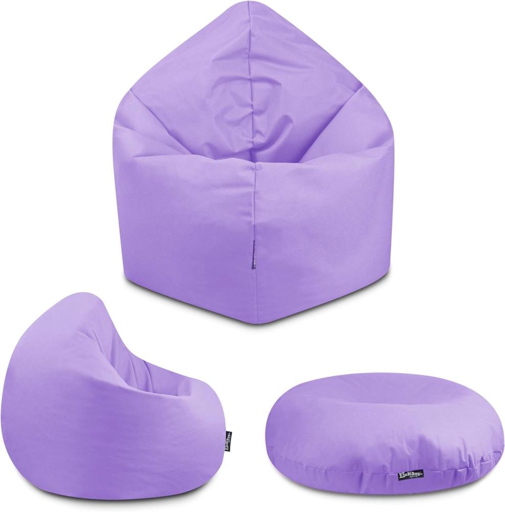 BuBiBag - 2in1 Sitzsack Bodenkissen - Outdoor Sitzsäcke Indoor Beanbag in 32 Farben und 3 Größen - Sitzkissen für Kinder und Erwachsene (125 cm Durchmesser, Flieder) Bild 1