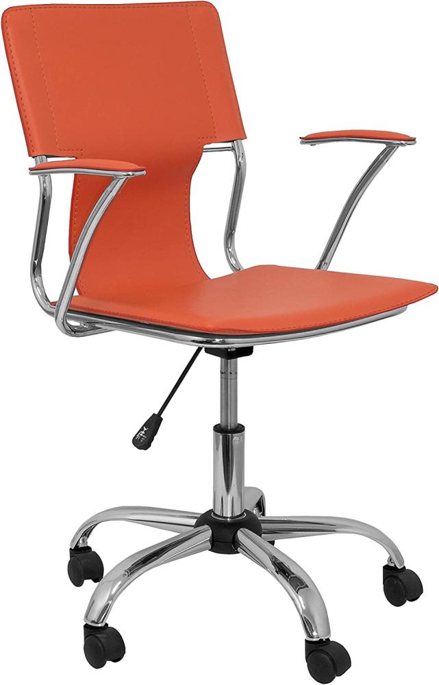Piqueras y Crespo 214 Bürostuhl, ergonomisch, mit festen Armen, höhenverstellbar und um 360 Grad drehbar, Sitz- und Rückenpolster aus Kunstleder, Orange Bild 1