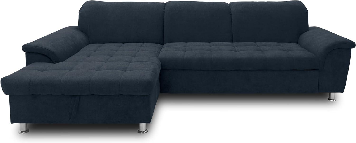 DOMO Collection Franzi Ecksofa, Couch in L-Form, Sofa mit Schlaffunktion und Rückenfunktion, Eckkcouch, 279 x 162 x 81 cm, Polsterecke in dunkelblau Bild 1