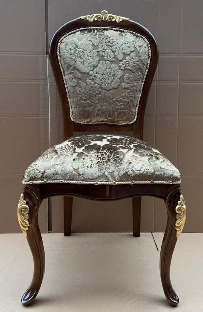 Casa Padrino Luxus Barock Esszimmer Stuhl mit elegantem Muster Gold / Braun / Gold - Esszimmer Möbel im Barockstil - Luxus Möbel im Barockstil - Barock Möbel - Barock Interior Bild 1