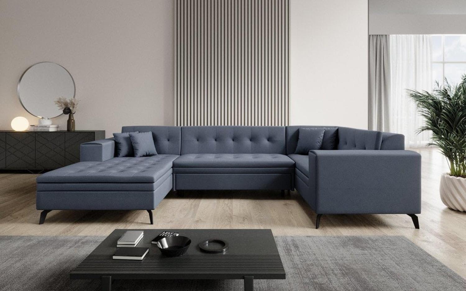 Designer Sofa Neola mit Schlaffunktion Stoff Blau Links Bild 1