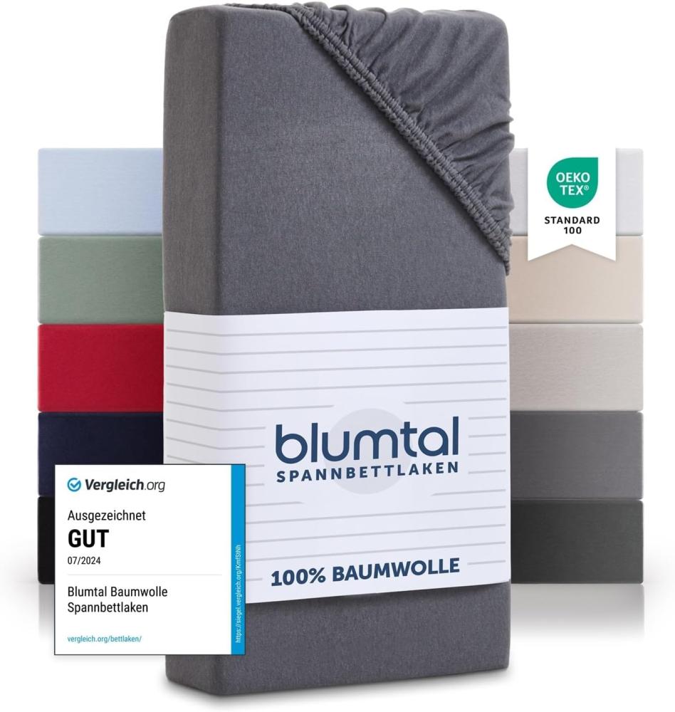 Blumtal® Basics Spannbettlaken 80x200 cm Jersey - Bettlaken 80x200 cm aus 100% Baumwolle - Oeko-TEX zertifiziertes Spannbetttuch 80x200 cm - Matratzenbezug 80x200 cm - Leintuch - Bettbezug - Grau Bild 1