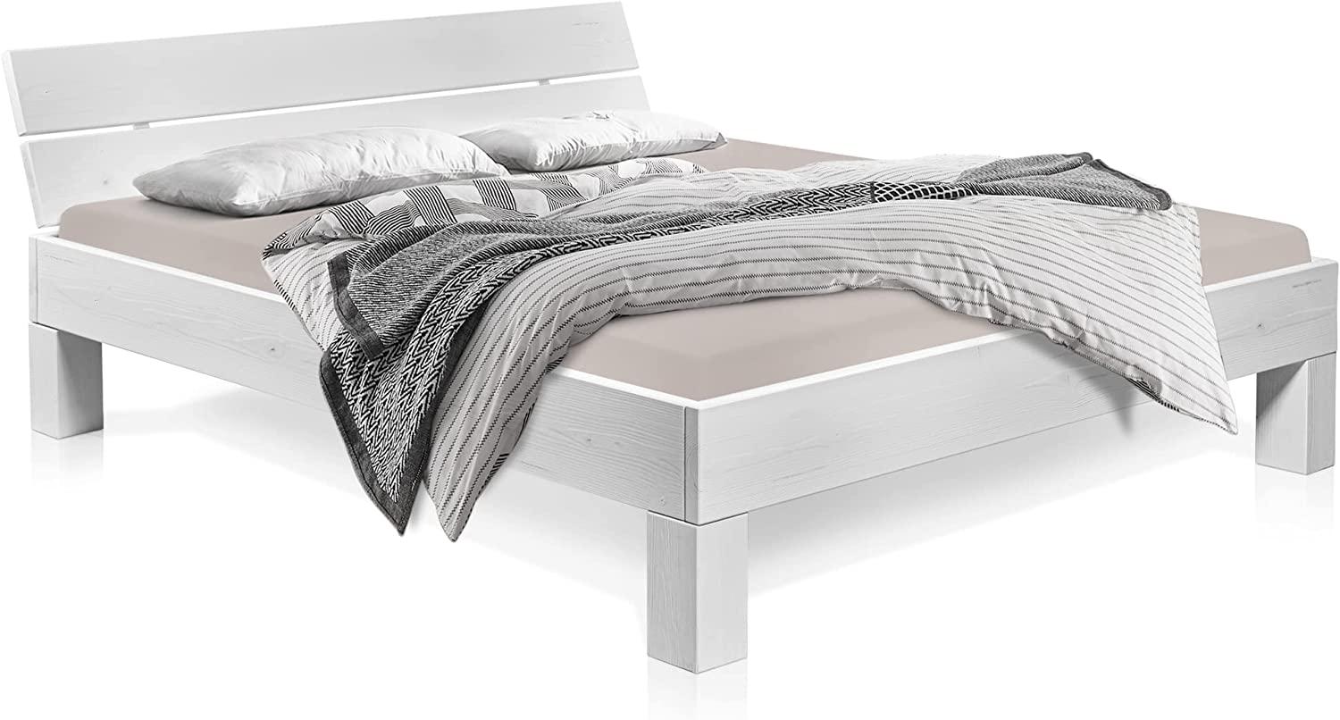 Möbel-Eins LUKY 4-Fuß-Bett mit Kopfteil, Material Massivholz, Fichte massiv weiss 90 x 220 cm Bild 1
