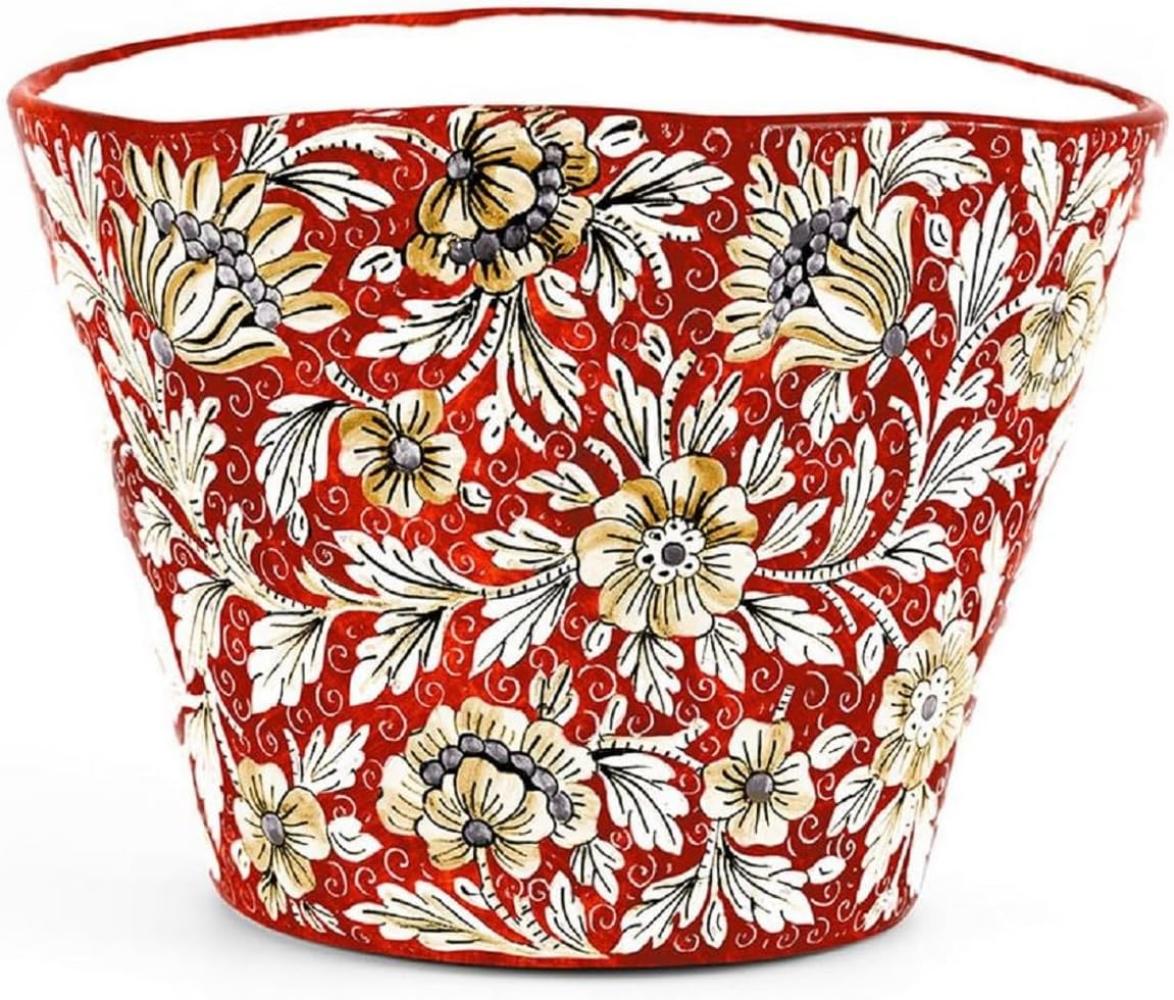 Casa Padrino Luxus Keramik Blumentopf Rot / Mehrfarbig Ø 27 x H. 20 cm - Runder handgefertigter & handbemalter Keramik Pflanzentopf - Luxus Qualität - Made in Italy Bild 1