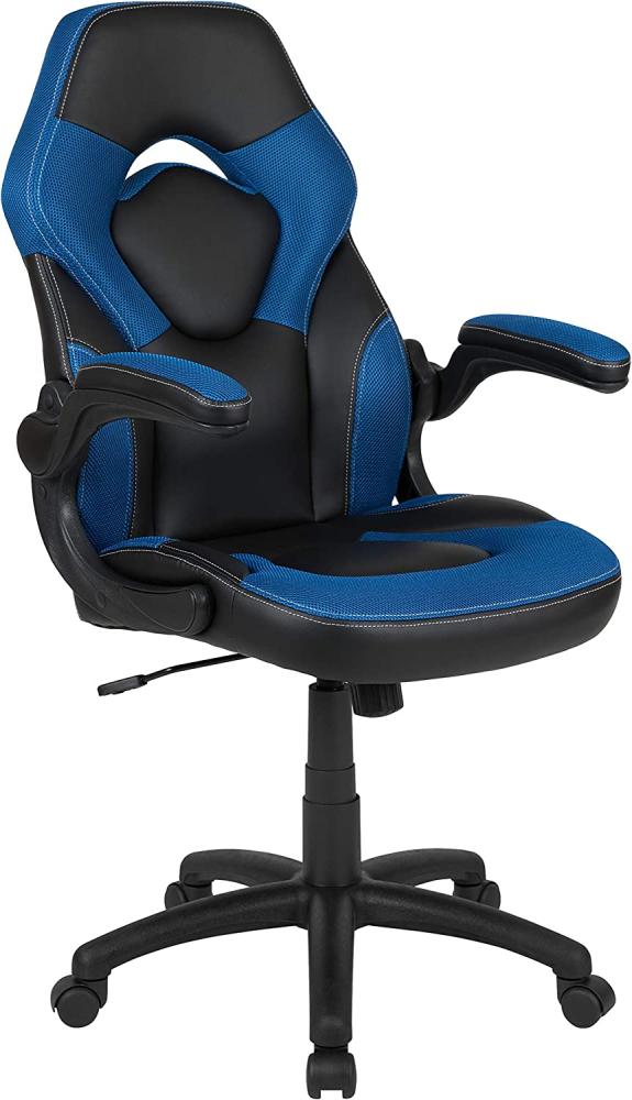 Flash Furniture Gaming Stuhl mit hoher Rückenlehne – Ergonomischer Bürosessel mit verstellbaren Armlehnen und Netzstoff – Perfekt als Zockerstuhl und fürs Home Office – Blau Bild 1